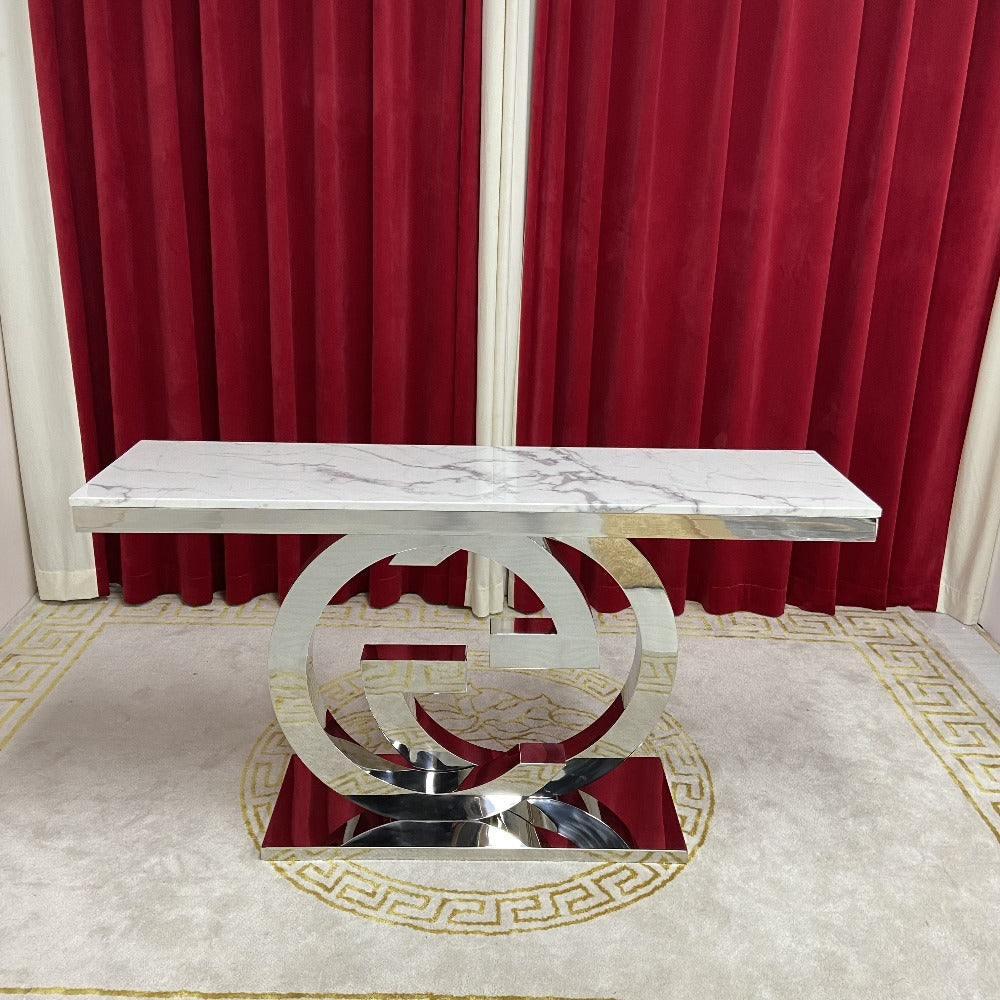 GG Style Hallway Console table with Silver Stainless Steel frame