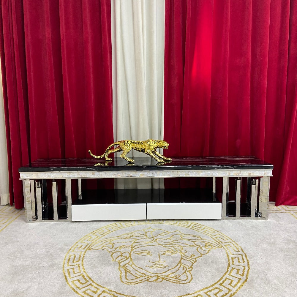 Elegant and Luxurious Modern-Designed TV Stand / Unit with Stainless Steel Frame