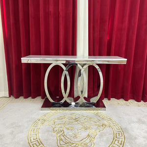 Elegant Circles Marble Hallway Console with Stainless Steel Frame in Silver