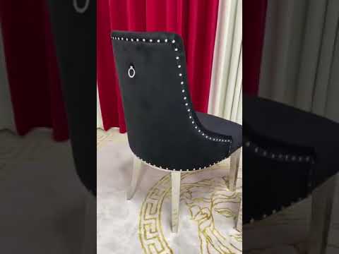 Black Velvet Cushioned and Comfortable Dining Room Chairs in Silver Stainless Steel Frame