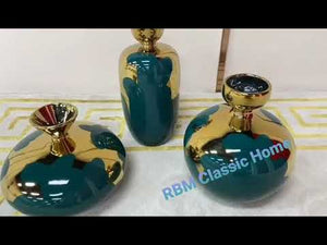 Modern Ceramic Decorative Stands set of 3 in Green and Gold