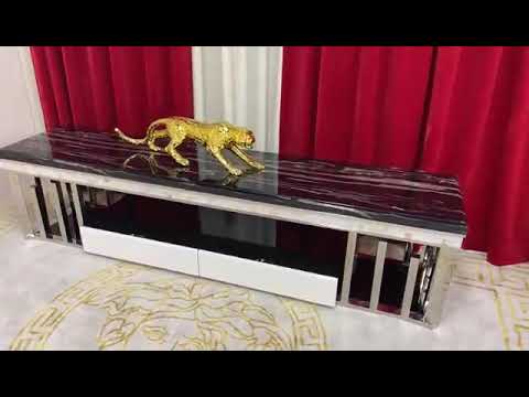 RBM Classic Home Online Furniture with Modern TV Stand with 2 Drawers in Silver Stainless Steel Frame