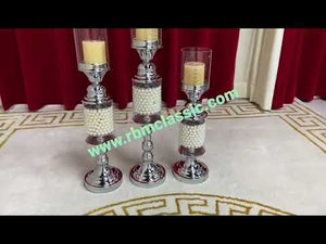 Modern Classy Sparkling Silver Candleholders / Candlesticks with decoration Candles in Silver Stainless Steel Frame , Set of 3 Stands
