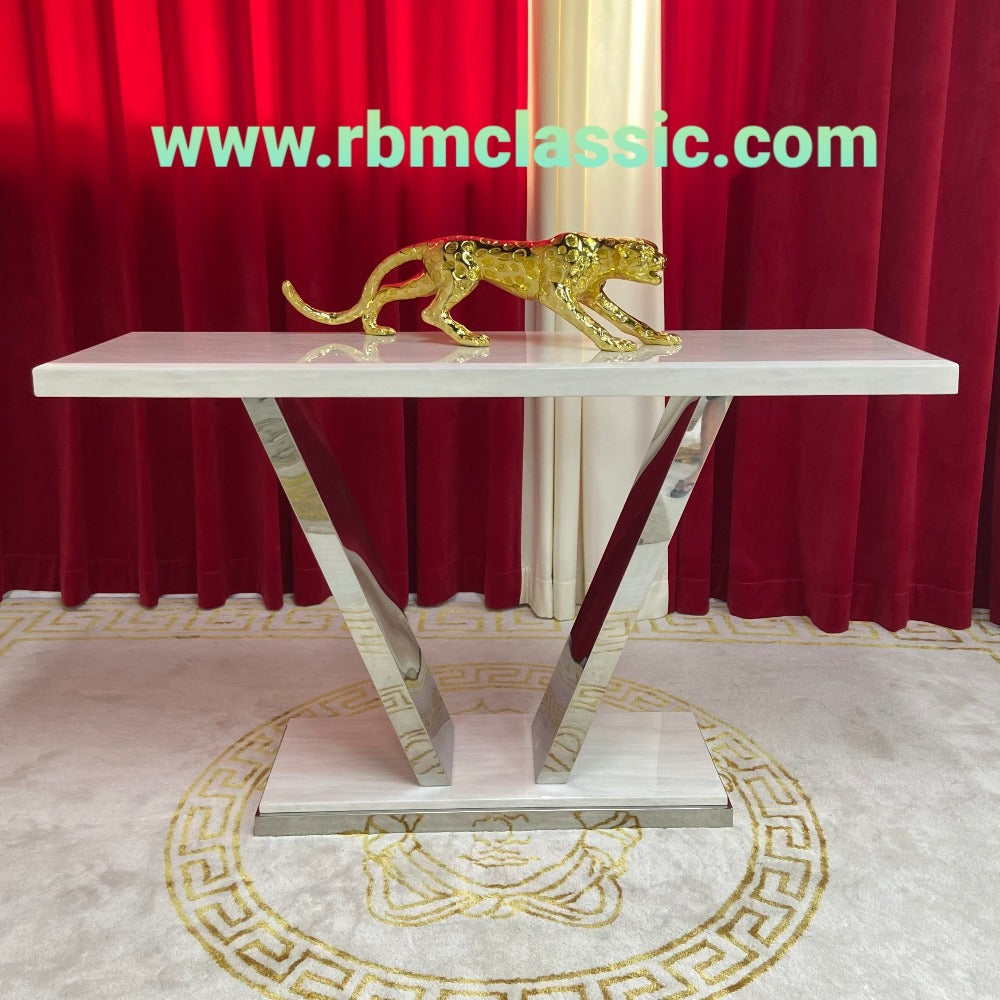 Marble Hallway Console Table with silver Stainless Steel frame