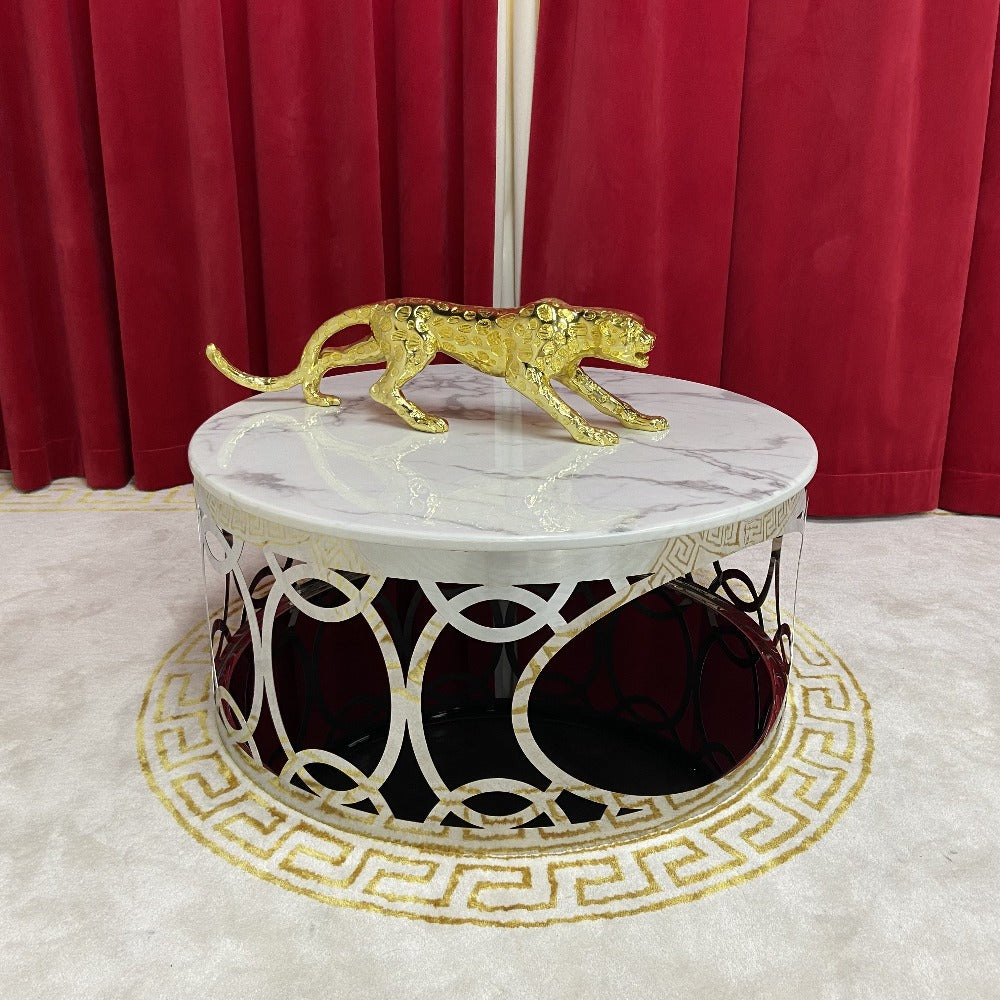 Marble coffee table with silver stainless steel frame