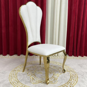 Modern Classic White Leather Dining Chair with Gold Stainless Steel Frame