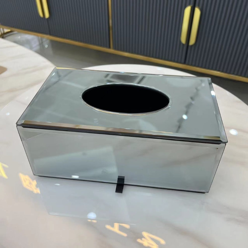 Glass Mirrored Decorative Tissue Box in Silver