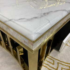 Luxury RBM Classic Elegant Modern-Designed Marble Coffee Table with 2 Drawers in Gold Stainless Steel Frame Quality Furniture You Love