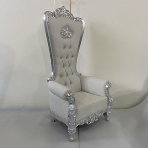 Classic Luxury, Stylish and Comfortable Queen / King Royal Chair in White Microfibre Leather with Silver trims