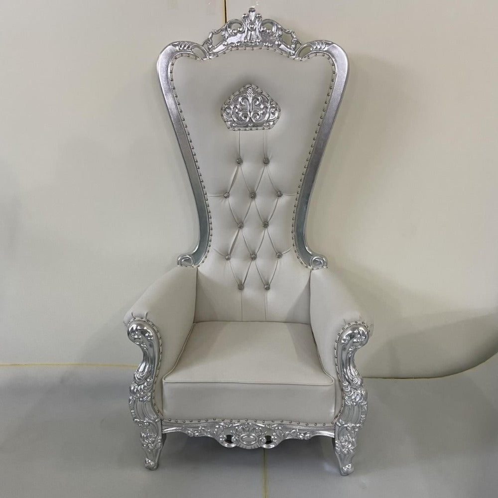Luxury, Stylish and Comfortable Queen / King Royal Chair in White Microfibre Leather with Silver trims