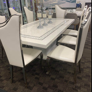 White Marble Dining Table with 8 Stainless Steel frame Dining Room Chairs 