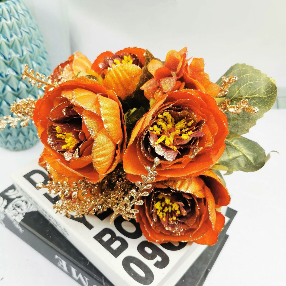 Orange Bunch of Flowers / Roses in Artificial/Synthetic/Plastic Material