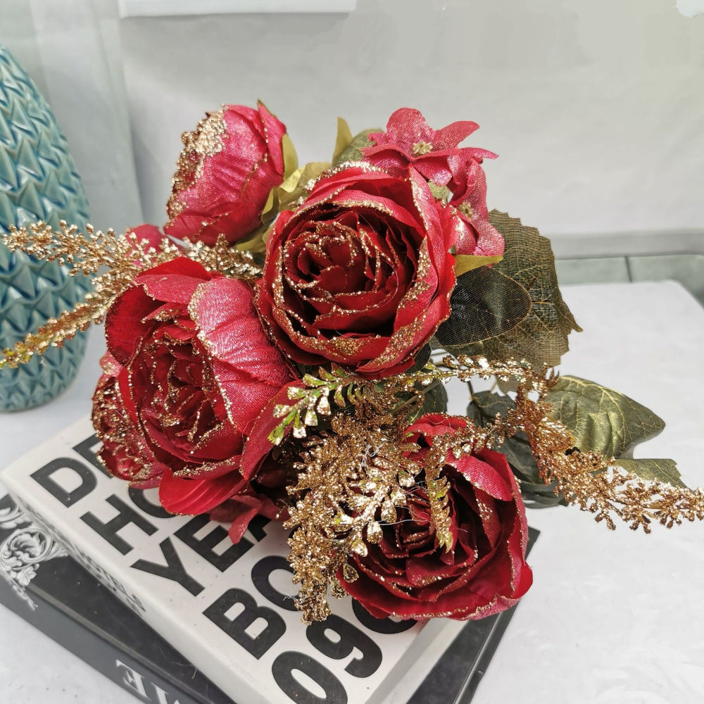 Red Bunch of Flowers / Roses in Artificial/Synthetic/Plastic Material