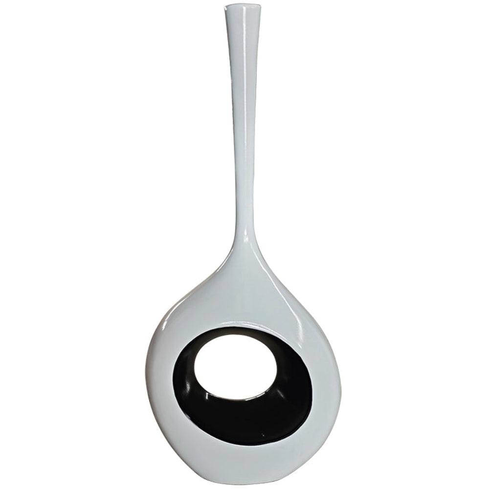 Large White Ceramic Decorative Vase with Black Hole 