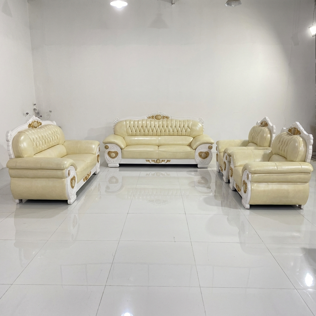 Adrian Genuine Cream Leather Sofa set (RBM 3)