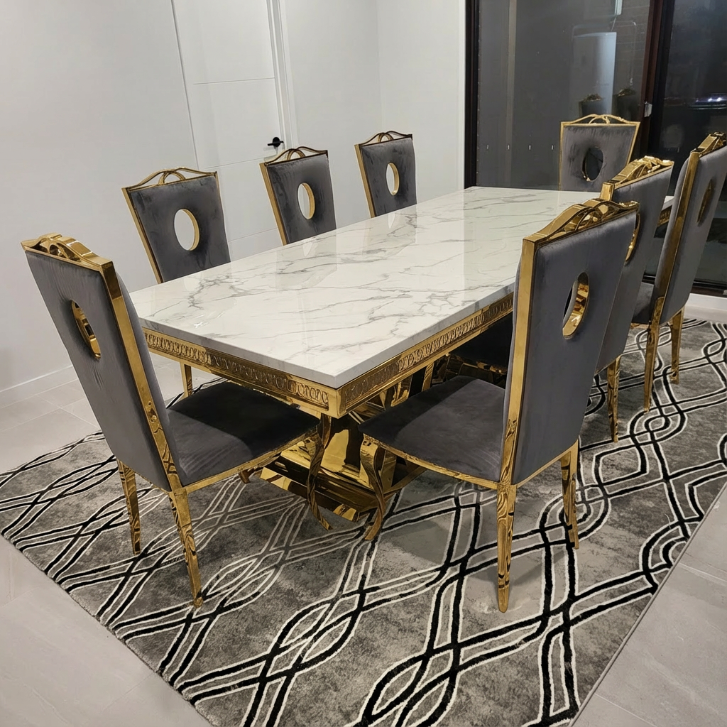 Ashton Marble Dining Table with 8 Chairs