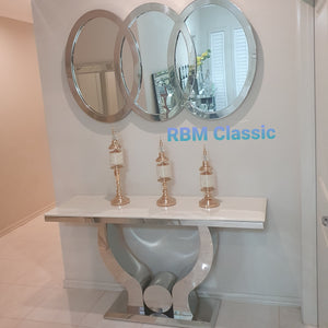 U-Shaped Marble Console Table with Mirror