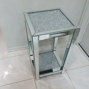 Elegant Classy Modern Silver Diamond Crushed Glass Side Table