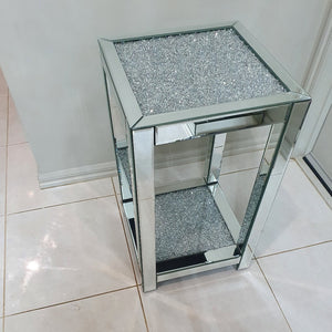 Modern and Elegant Classy Modern Silver Diamond Crushed Glass Side Table