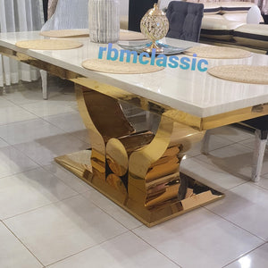 U-shaped Best Marble Dining Table with White Grey Marble Top in Gold Frame