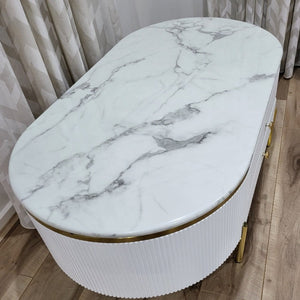 Classy Marble Coffee Table in White MDF Material with Gold Stainless Steel frame