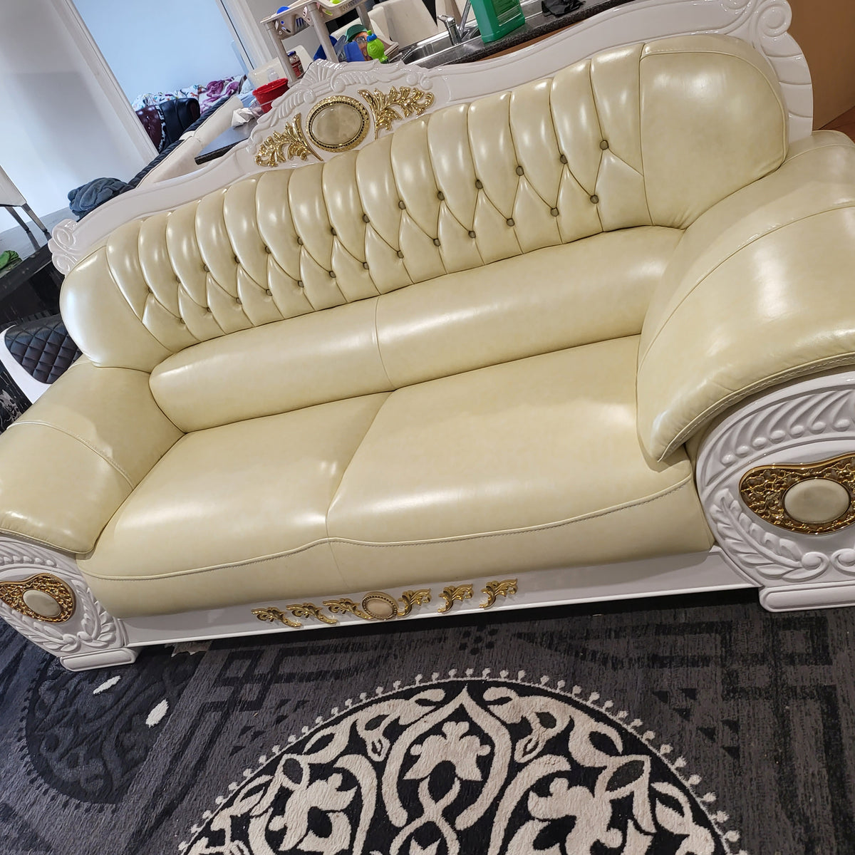 Adrian Genuine Cream Leather Sofa set (RBM 3)