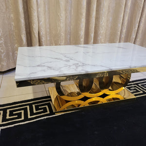 RBM Classic Home Classic Unique Furniture Store / Shop with Modern Circles Marble Coffee Table with Gold Stainless Steel Frame