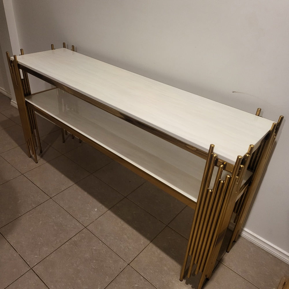 Elegant Marble Hallway /Entry Console with Stainless Steel Frame in Gold