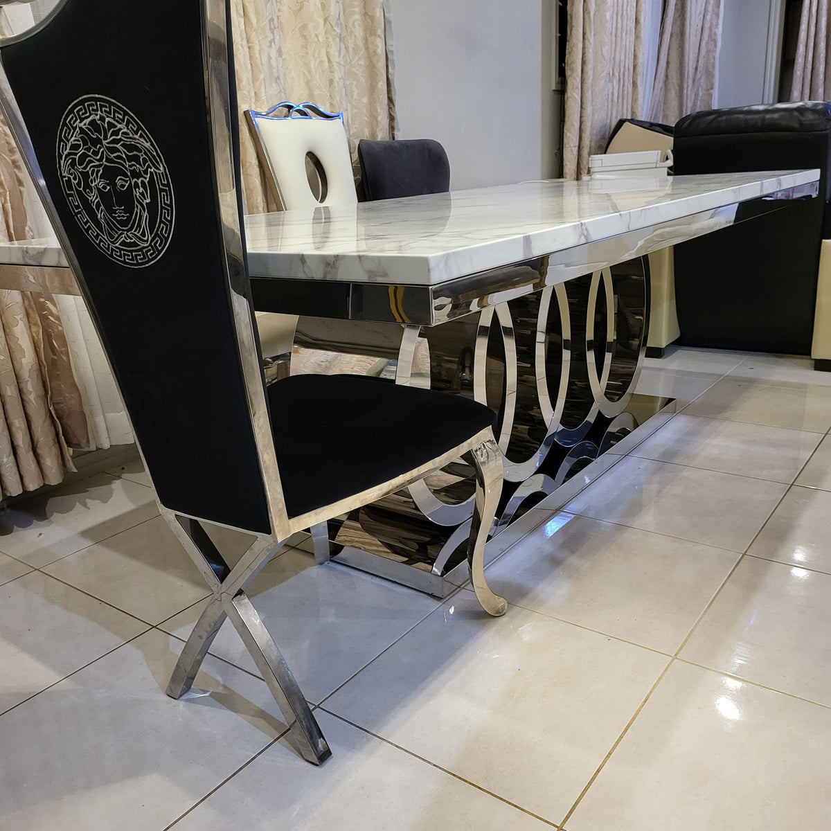 Circles Marble Dining Table with 8 Chairs