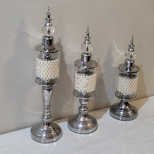 Classy and Modern Decoration Sticks in Silver Stainless Steel Frame With White Pearls