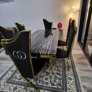 U-Shaped Marble Top Dining Table with Six Chairs