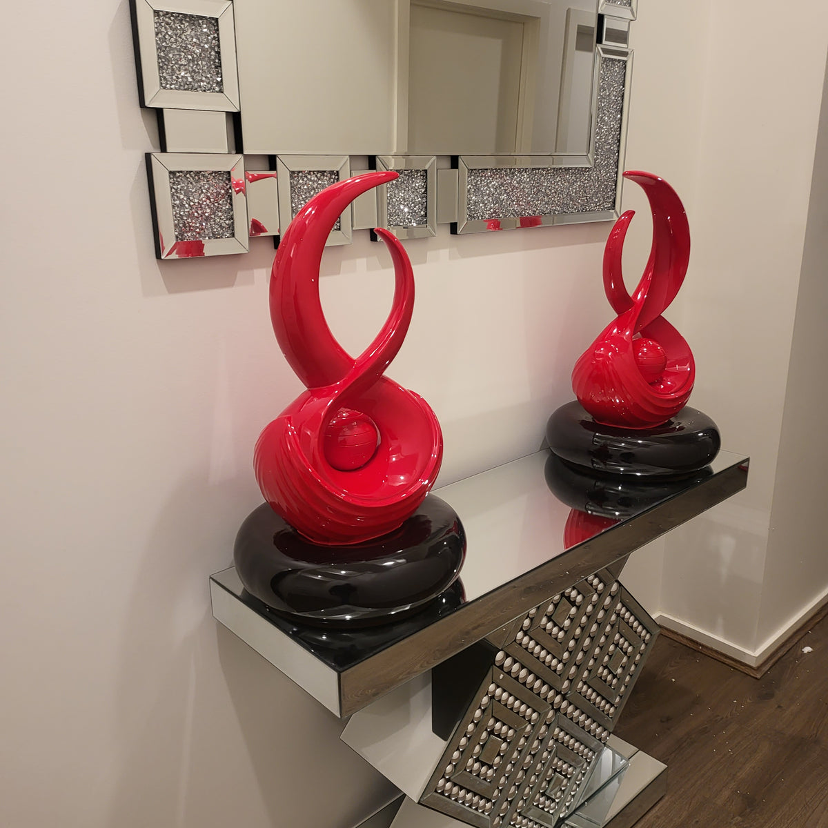 Decorative Red and White Resin Sculptures