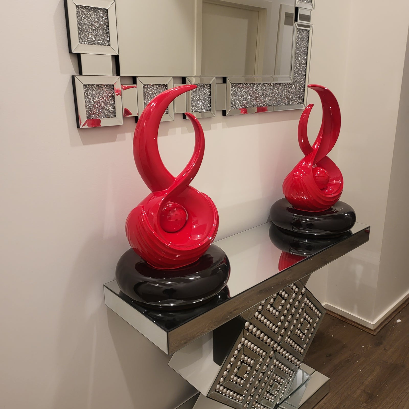 Decorative Red and White Resin Sculptures