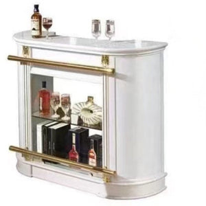 Wine Cabinet and Bar Table set (White). Modern MDF White Wood Wine / Display / Traditional Cabinet With Glass Shelves and a Stand Alone Bar Table with Shelves