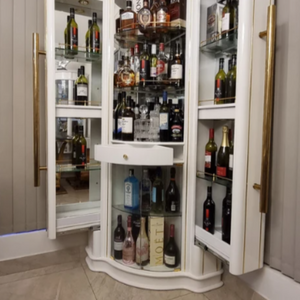 Wine Cabinet and Bar Table set (White). Modern MDF White Wood Wine / Display / Traditional Cabinet With Glass Shelves