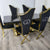 RBM Classic Home Online Furniture Store / Shop With Cheap / Discounted Prices. Luxurious and Stylish U-Shaped Marble Dining table with Gold GG Classy Black Velvet Dining Room Chairs in Gold Stainless Steel Frame.