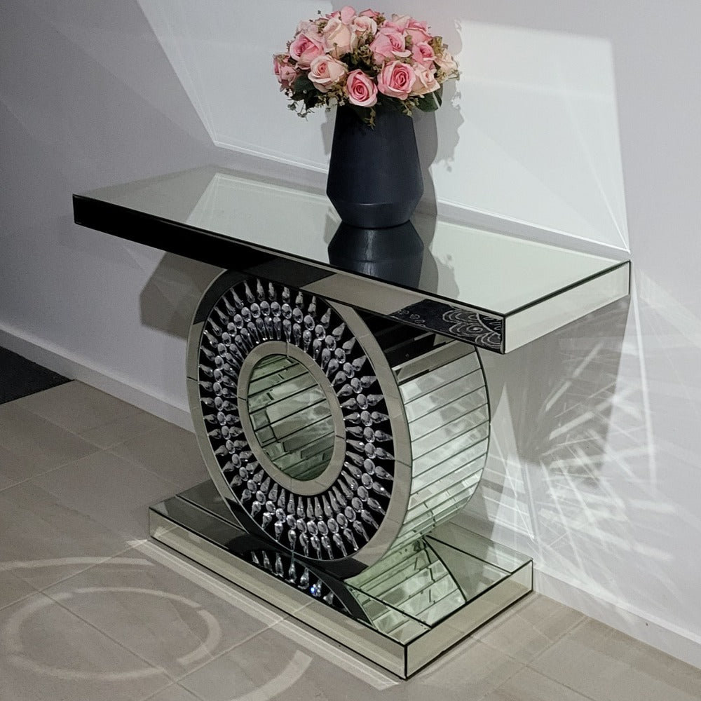 Circle Spark Wheel Shaped Console/Hallway/Entry Table in Silver