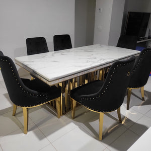 Modern Dining Room Chairs with Gold Stainless Steel Frame in Black Velvet Material