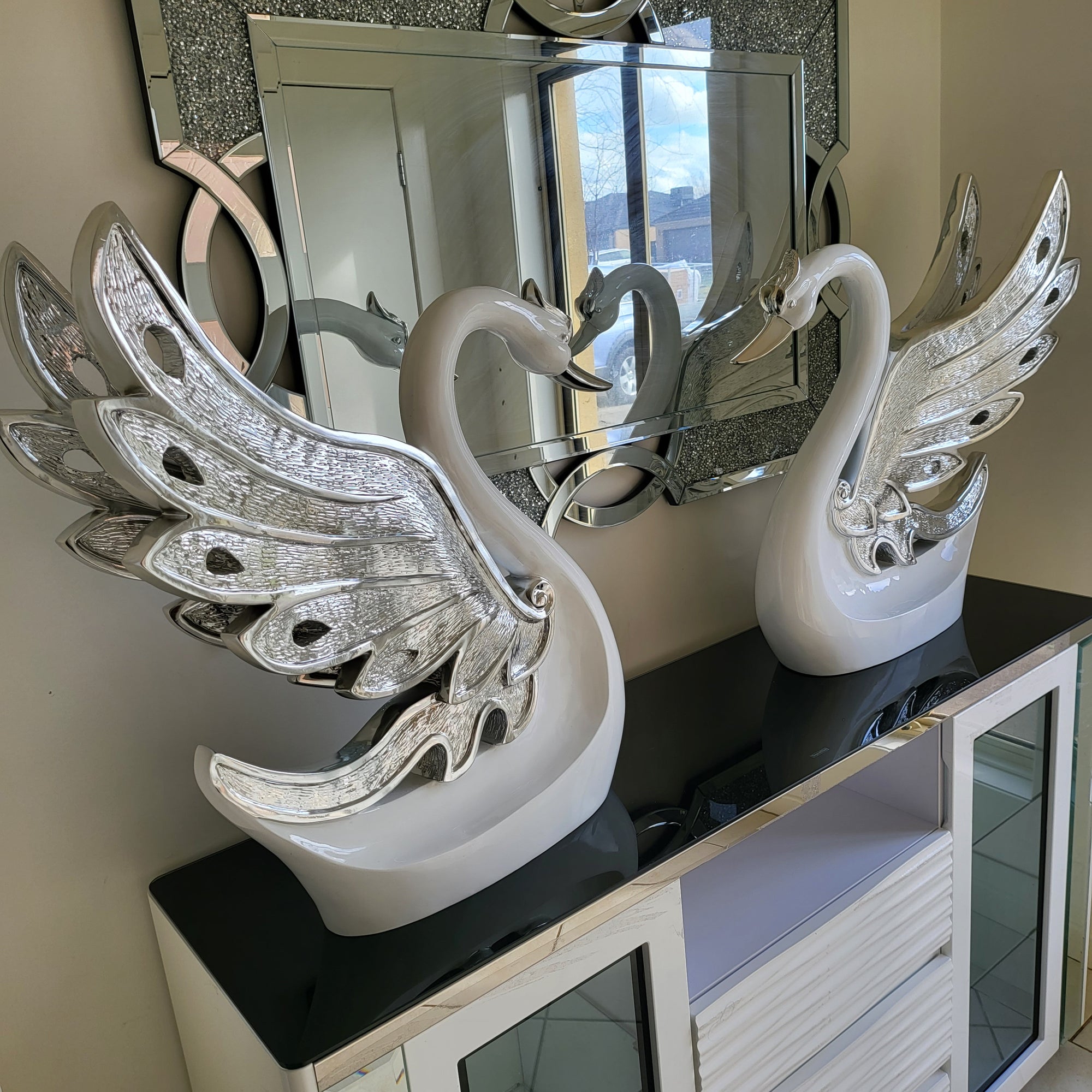 White and Silver Ceramic Decoration Swans