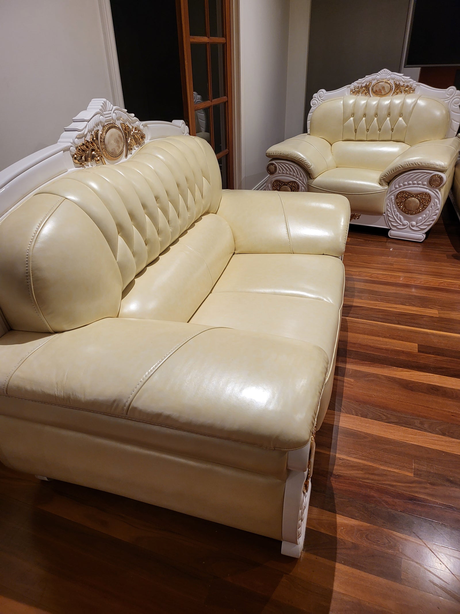 Adrian Genuine Cream Leather Sofa set (RBM 3)
