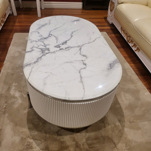 Marble Coffee Table in White MDF Material with Exclusive Silver Stainless Steel frame