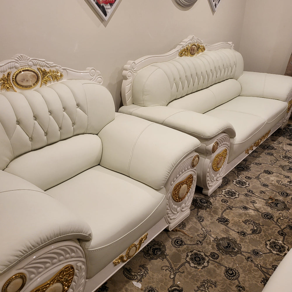 Luxurious, comfortable and Stylish Sofas / Couches in White Genuine Leather Material with 24k Gold Plates