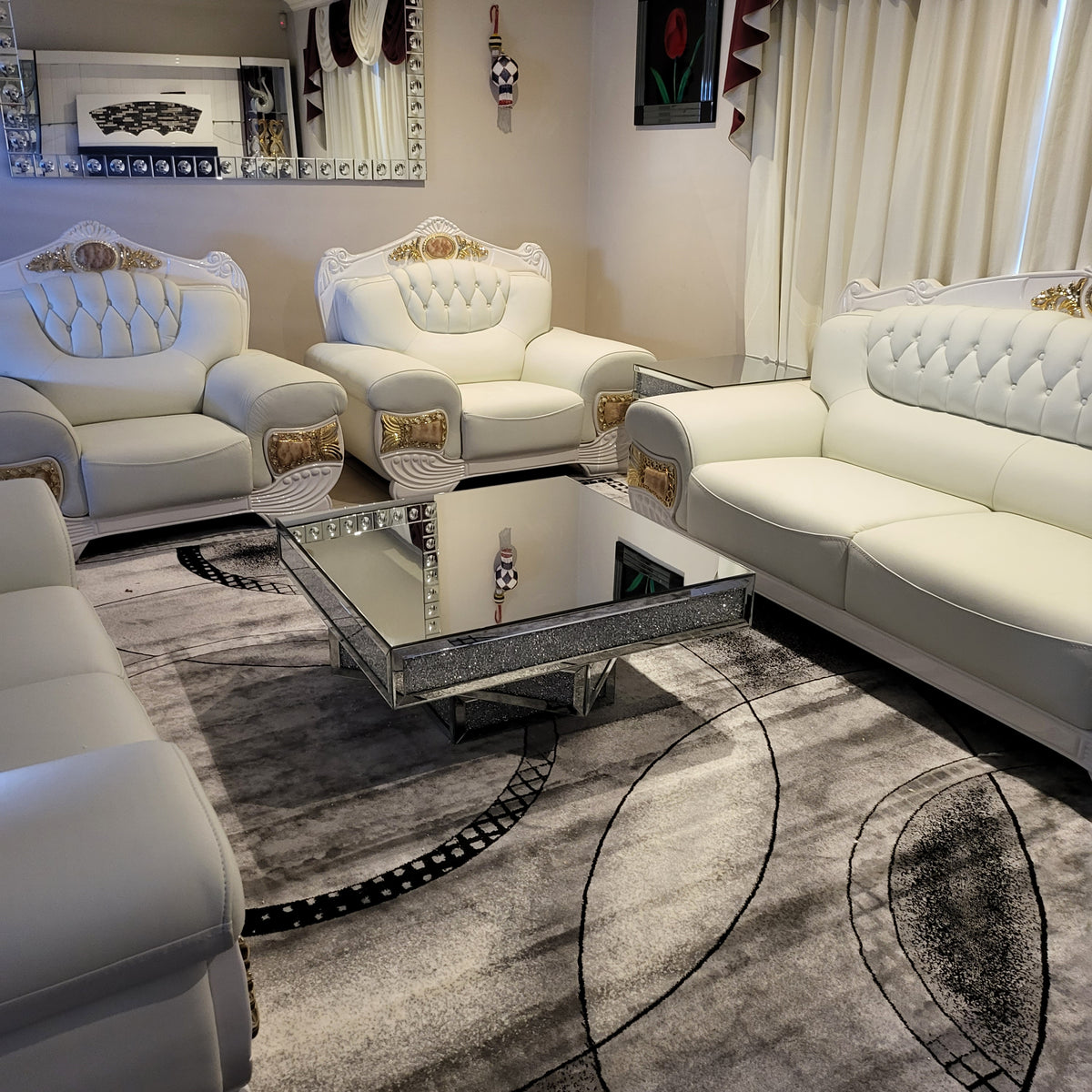 Genuine Leather 7-Seater Sofa / Couches set in White 