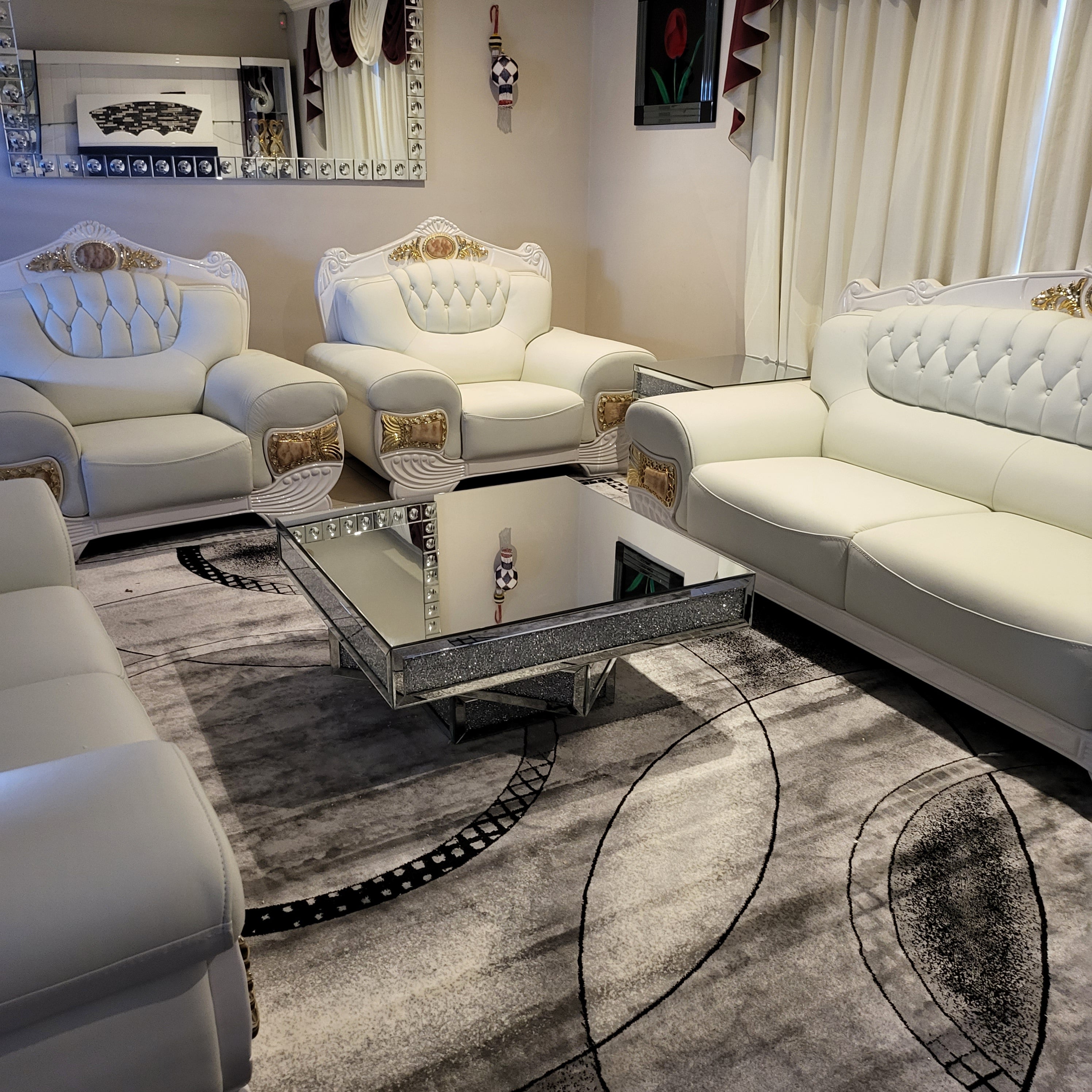 Ashton Genuine White Leather Sofa Set