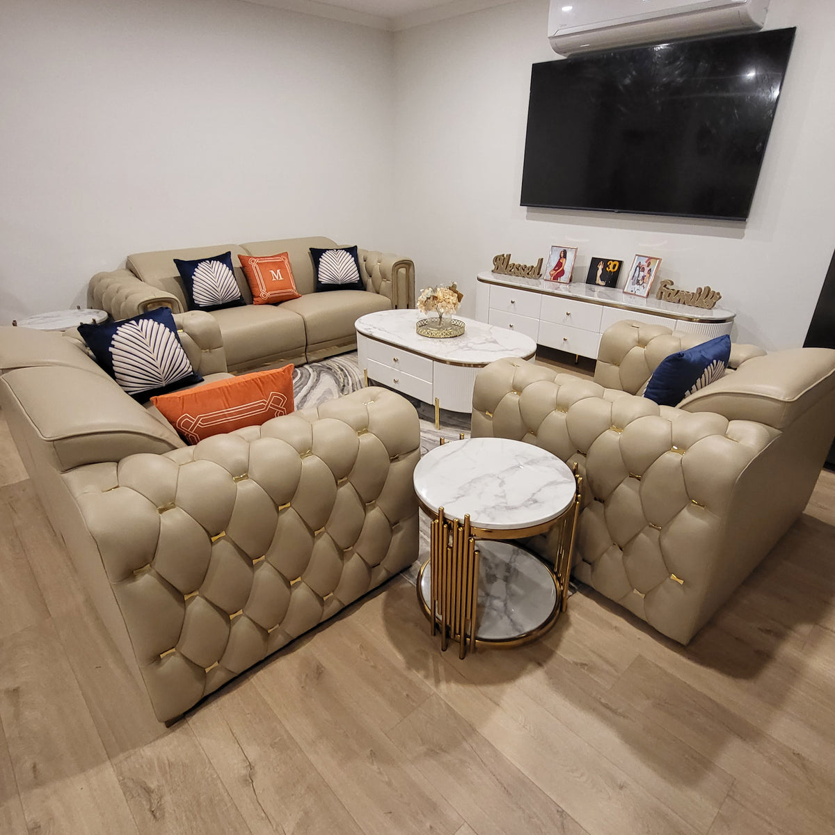 Junior Cream Leather Sofa set (RBM 8)