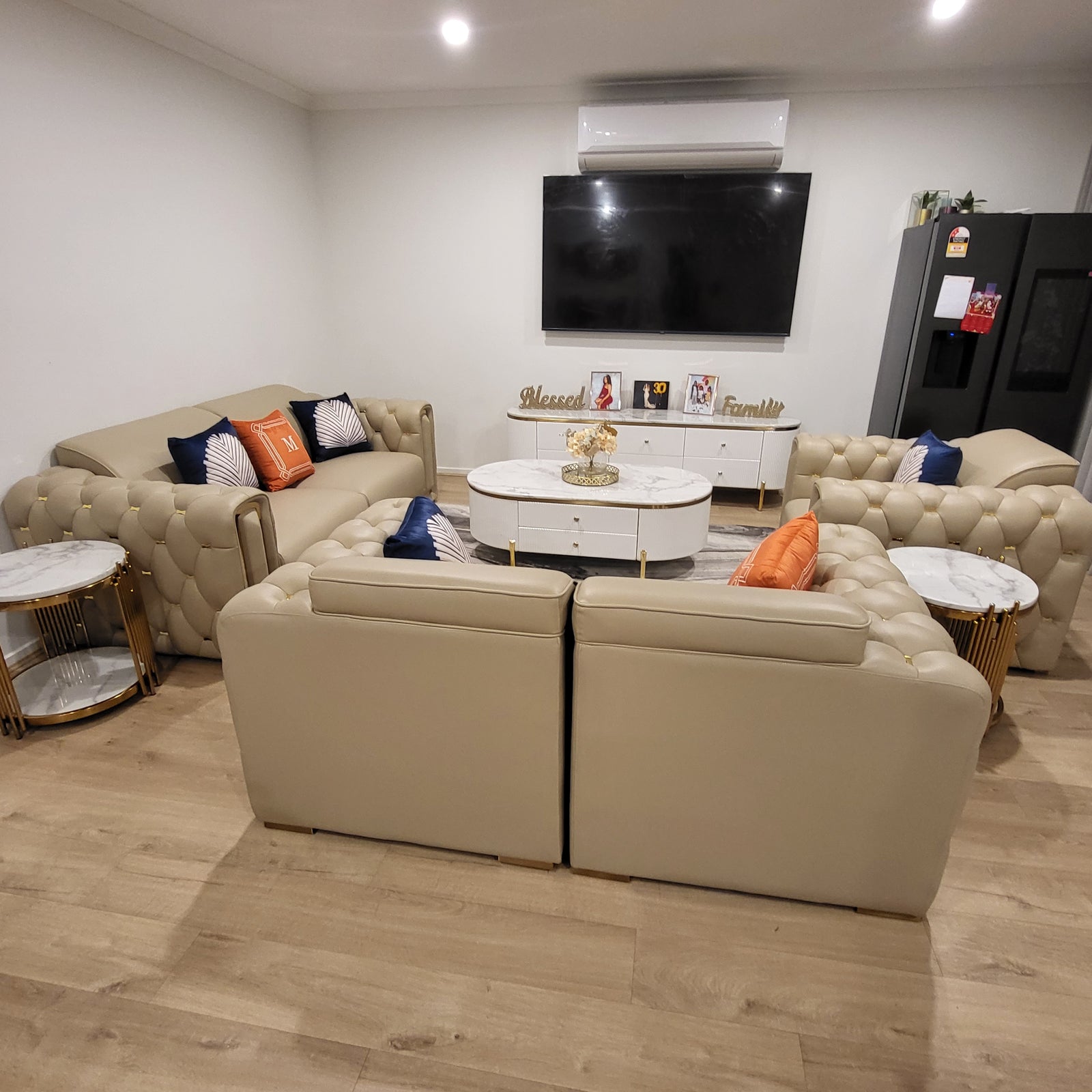 Cream Sofa Set in a 6-Seater Setting 