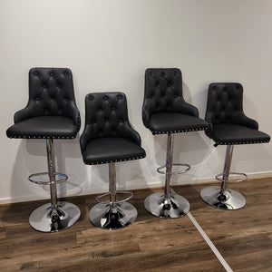 Silver Modern High Comfortable Dining Room Barstools with Silver Stainless Steel Frame and Black Leather