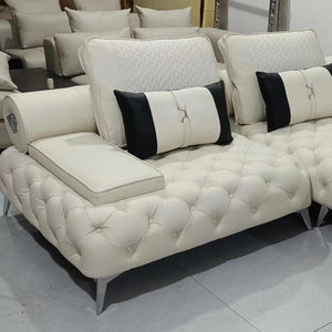 L-Shaped Luxury, Stylish and Comfortable Sofas In Air White Leather Material With Silver Stylish Trim