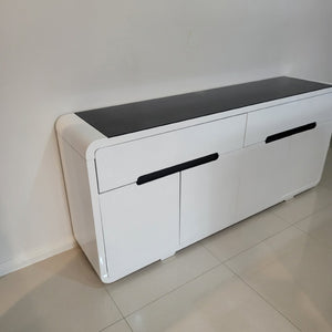 White and Black Modern Classy Display / Storage Dining Room Buffet Cabinet with 2 drawers and 4 Shelves