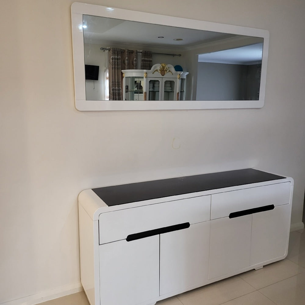 White Modern Classy Display / Storage Dining Room Buffet Cabinet with 2 drawers and 4 Shelves
